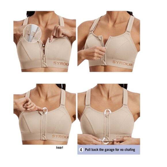 SYROKAN Sports Bra 34DD White High Impact Support Zip Front Adjustable - Picture 9 of 10